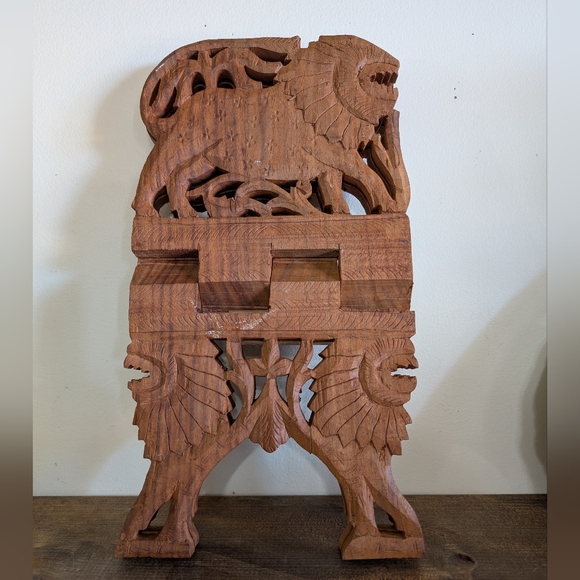 Vintage Other - Large Hand Carved Sheesham Wood Lion Motif Book Stand ( Vintage )